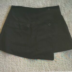 Zara Black Wrap-Front Mini Skirt with Side Buttons
